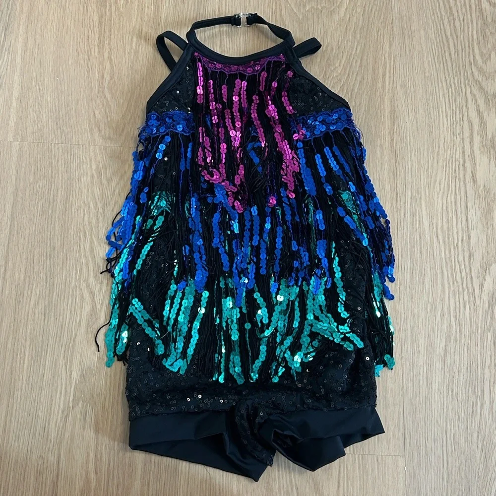 Weissman Boom Boom Sequin Fringe Biketard Costume   10926 Child Small